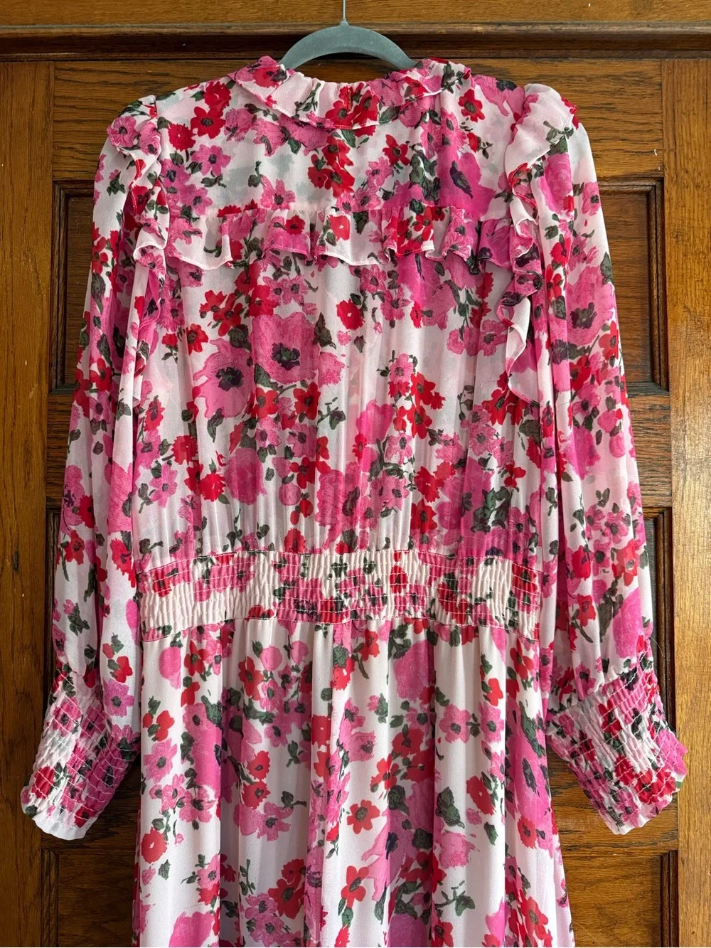 MISA Samantha Dress Flowy Floral Midi Ruffle Long Sleeve V Neck US L - Picture 6 of 15